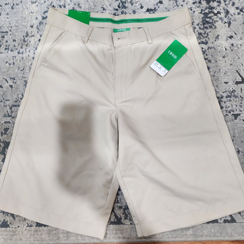 IZOD Golf Shorts Mens 40 Tan Khaki Swingflex Wicking UPF-15 Straight Fit NWT